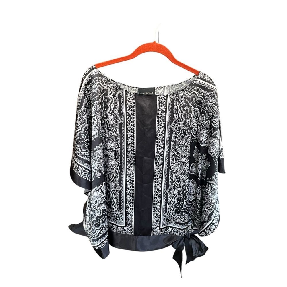 Lane Bryant Black/White Damask Print Silky Kimono Blouse Top Plus Size 18/20